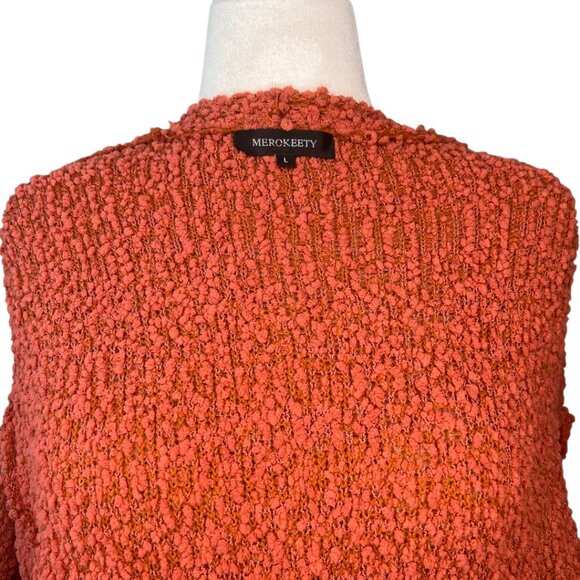 MEROKEETY | Pre-Loved Fuzzy Popcorn Knit Batwing Cardigan – Tearose, Size Large - Picture 10 of 10
